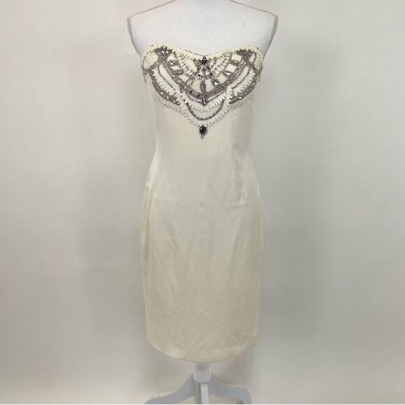 Marchesa Notte Silk Beaded Dress Ivory Strapless 10 - Picture 1 of 15